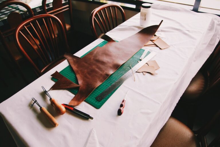 leather and leatherwork supplies on a table